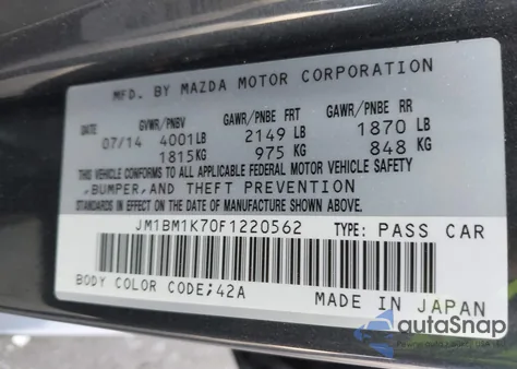 2015 Mazda Mazda3 I Sport z USA, uszkodzony, nr VIN JM1BM1K70F1220562